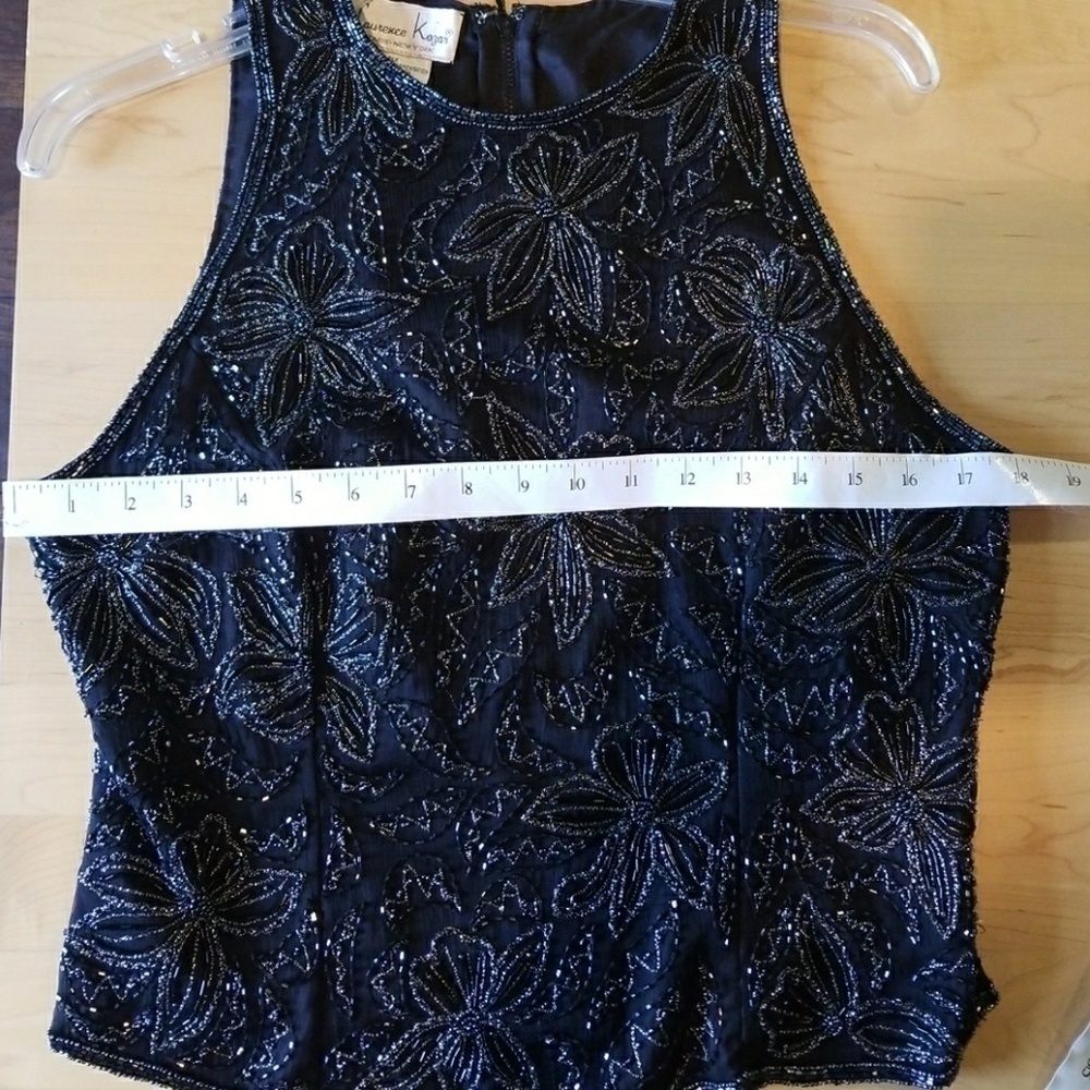 LAWRENCE KAZAR Vintage 100% Silk Black Beaded Sleeveless Top Large. - Picture 8 of 9